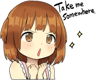 ☹️ 7604ca46 Take me somewhere. anime girl, cute, request, sparkles, female, pleading whatsapp sticker