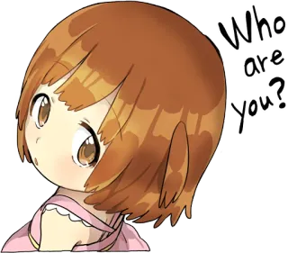 🤔 7875ff3c Who are you? anime girl, question, curious, manga, chibi, cute, brown hair whatsapp sticker