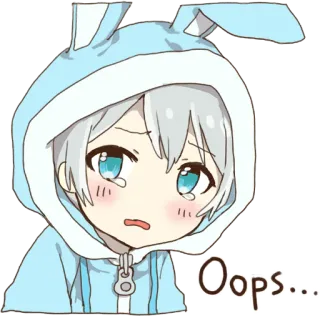 😢 a259e9a9 Oops... anime boy, cry, sad, blue hoodie, cute, bunny, oops, apology whatsapp sticker