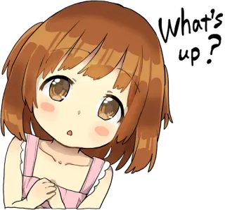 🤔 b058a372 What's up? anime, girl, cute, manga, question, greeting whatsapp sticker