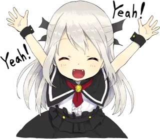 👍 332d499a Yeah! Yeah! Anime, Dziewczyna, Święto, Słodkie, Radosny, Podnoszenie rąk, Wykrzyknik telegram sticker