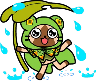 ☔ 5811d025 Cartone animato, Animale, Carino, Pioggia, Verde telegram sticker