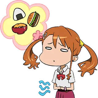 🤤 b57650da anime, gadis, makanan, lapar, berpikir, kawaii, ilustrasi, stiker telegram sticker