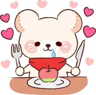 🤤 5dc56cf4 urso, fofo, maçã, comida, kawaii, coração, adesivo telegram sticker