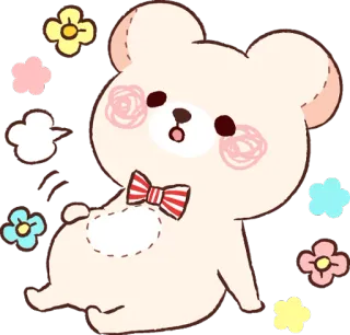 😚 6c9b3ba8 kawaii, fofo, urso, gravata borboleta, flores, desenho animado telegram sticker