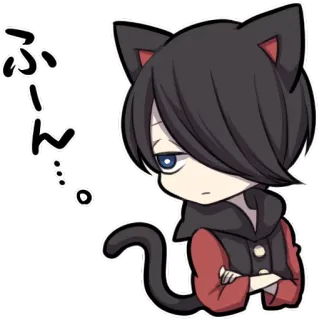 😑 2b021f25 ふぃん…。 cat ears, anime, manga, cute, sad, black hair, kawaii telegram sticker