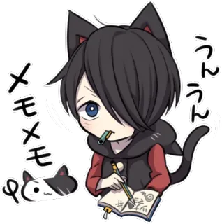 📖 41836207 メモメモ cat, anime, chibi, drawing, writing, cute, neko telegram sticker