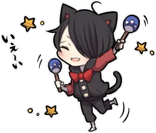 💃 49fd3e0c いえーい cat ears, maracas, sparkles, anime, cartoon, kawaii, cute, dancing telegram sticker