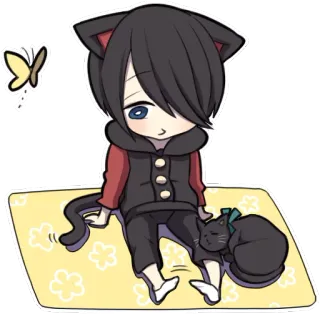 🐒 502205be anime, manga, chibi, cat ears, cat, butterfly, cute, kawaii telegram sticker