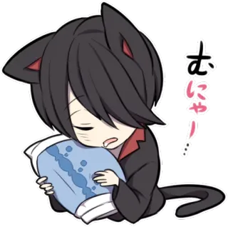 🖐 813600be おにゃー anime, cat, kawaii, sleepy, pillow, cartoon, cute, chibi telegram sticker