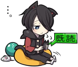 😞 9cccdb55 既読 anime, manga, cat, chibi, reading, mobile, kawaii telegram sticker