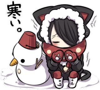 😞 dcb9c3f5 寒い。 anime, cold, cat, winter, snowman telegram sticker