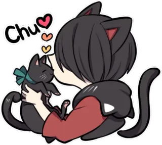 😘 e80c6797 Chu cat, anime, cute, heart, kiss, pet, cartoon telegram sticker