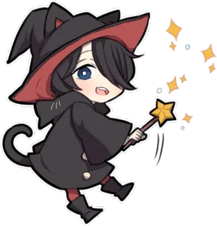 😳 074bf0bd 女巫, 猫耳, 魔法, Q版, 动漫, 巫师, 星星, 可爱 telegram sticker