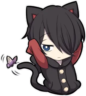 😞 5ba6a7e2 猫耳少年, 动漫, 蝴蝶, 卡通, 可爱, 卡哇伊 telegram sticker