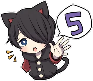 🖐 6d082d7e 5 猫, 数字5, 可爱, 卡通, 贴纸, 动物耳朵, 卡哇伊 telegram sticker