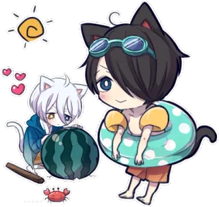 🏊 aebc9288 动漫, 夏天, 海滩, 猫, 卡通, 可爱, 可爱 telegram sticker