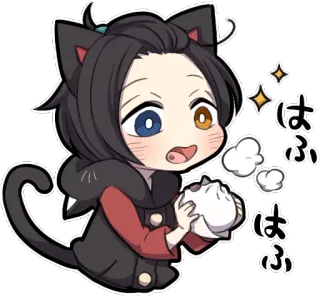 😼 bace9348 はふ 动漫, 猫耳, 卡哇伊, Q版, 食物, 小圆面包 telegram sticker