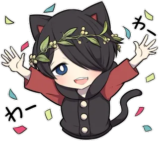 😀 ddd6a058 わー 猫耳, Q版, 卡哇伊, 可爱, 动漫 telegram sticker