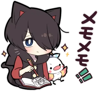 📖 20f6fa05 メモメモ 动漫, 猫耳朵, 写作, 可爱, 鸟, 素描 whatsapp sticker
