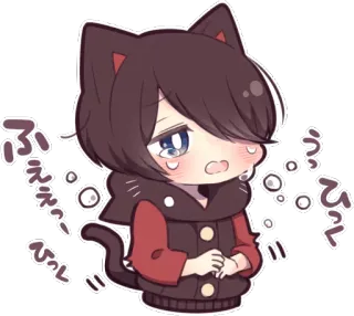 😨 94e38e8a ひっく 动漫, 猫, 伤心, 可爱, 卡通 whatsapp sticker