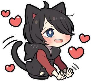 😘 c865dc66 动漫, 猫耳少年, 卡哇伊, 可爱, 爱心, Q版 whatsapp sticker
