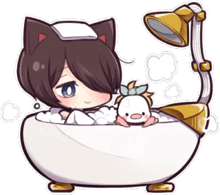 😋 d45de9eb 卡通, Q版, 浴缸, 猫娘, 可爱, 卡哇伊, 动漫 whatsapp sticker