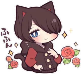 😊 dba207c4 ぷん 动漫, 猫, 玫瑰, 卡哇伊, 可爱, Q版 whatsapp sticker