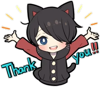 😉 ff13ce4a Thank You!! 谢谢, 猫耳少年, Q版, 可爱, 动漫, 贴纸 whatsapp sticker