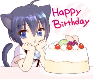 🎂 cf7ab29c Happy Birthday Geburtstag, Katze, Anime, Cartoon, Kuchen, Feier, süß telegram sticker