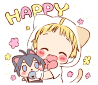 😆 88c4ca0d HAPPY มีความสุข, น่ารัก, จิบิ, แมว, อนิเมะ, คาวาอิ telegram sticker