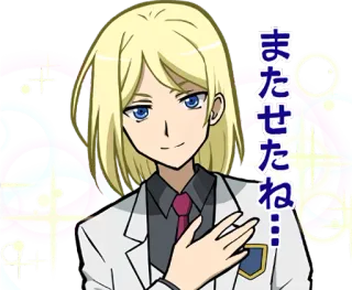 😌 04e4b318 またせたね… Anime, Manga, pelo rubio, formal, saludo telegram sticker