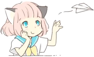 🙂 0d045025 อนิเมะผู้หญิง, คาวาอิ, หูแมว, น่ารัก, เครื่องบินกระดาษ, จิบิ telegram sticker