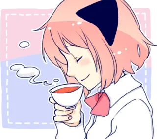 😌 10a24649 อนิเมะ, สาวหูแมว, ชา, คาวาอิ, น่ารัก, สีชมพู, ศิลปะดิจิทัล telegram sticker