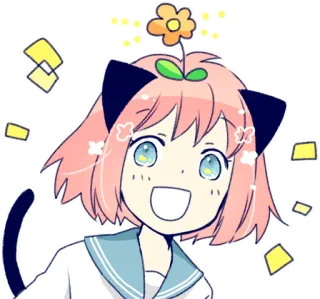 😃 181657b1 Anya Forger Spy × Family อนิเมะ, การ์ตูน, หูแมว, ดอกไม้, น่ารัก, Spy x Family, Anya Forger telegram sticker