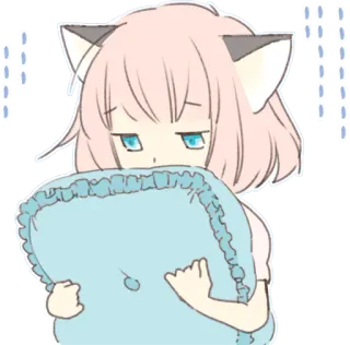 😞 197ad6d9 อนิเมะ, หูแมว, เศร้า, หมอน, น่ารัก telegram sticker