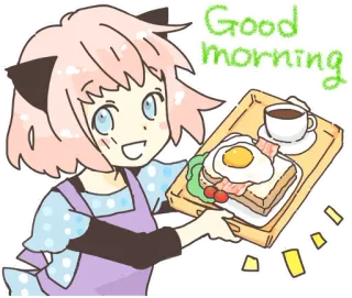 👋 1b26ede1 Good morning อรุณสวัสดิ์, อาหารเช้า, อนิเมะ, น่ารัก, คาวาอิ, ผู้หญิง telegram sticker