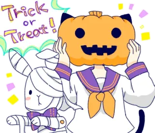 🎃 39fd0925 Trick or Treat! ฮาโลวีน, ฟักทอง, กระต่าย, น่ารัก, หลอกหรือเลี้ยง, มัมมี่, แมว telegram sticker