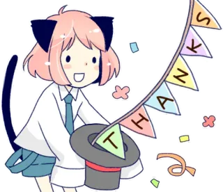 🙏 62bd37f9 THANKS สาวหูแมว, ขอบคุณ, อนิเมะ, น่ารัก, ฉลอง, หมวก, เวทมนตร์ telegram sticker