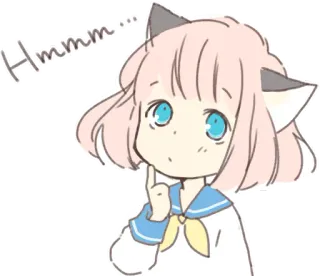 🤔 d308b083 Hmmm... อนิเมะ, สาวแมว, กำลังคิด, น่ารัก, การ์ตูน telegram sticker