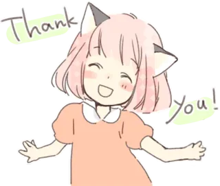 😊 d40a394f Thank You! ขอบคุณ, น่ารัก, อนิเมะ, หูแมว, ผู้หญิง, คาวาอิ telegram sticker