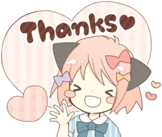 😆 8652acc7 Thanks ขอบคุณ, น่ารัก, อนิเมะ, ผู้หญิง, หัวใจ, คาวาอิ, จิบิ telegram sticker