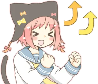 💪 ae9e6138 สาวอนิเมะ, ตัวการ์ตูน, มีความสุข, คาวาอิ, ลูกศร, ขึ้น telegram sticker