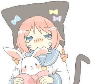 😢 b74a7964 อนิเมะ, คาวาอิ, เศร้า, ร้องไห้, น่ารัก, กระต่าย, หูแมว telegram sticker