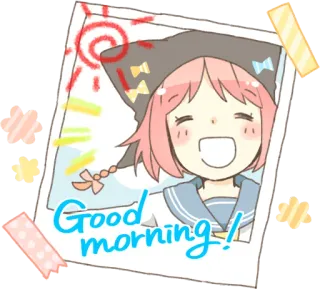 👋 c96196b0 Good morning! อรุณสวัสดิ์, การ์ตูน, อนิเมะ, น่ารัก, หูแมว, มีความสุข telegram sticker