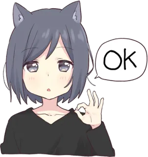 👌 0d0e56a2 OK Аниме, Девочка, Кошачьи ушки, Ок, Одобрение, Стикер telegram sticker