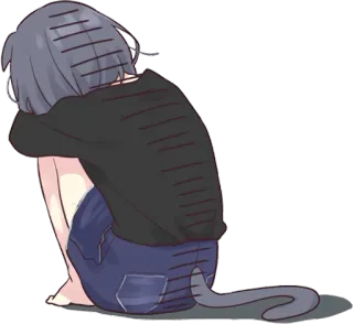 😞 354df823 грустный, аниме, кот, депрессия, эмоциональный telegram sticker