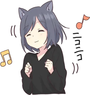🎵 db139b63 ニコニコ Аниме, Девушка-кошка, Счастливый, Музыка, Милый telegram sticker