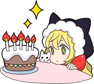 🤩 cae4d11c anime, cake, birthday, kawaii, cartoon, cute, celebration, cat telegram sticker