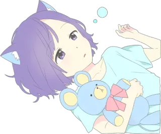 😪 b67bf097 Anime, Dziewczyna, Kocie uszy, Pluszowy miś, Słodkie, Ilustracja telegram sticker